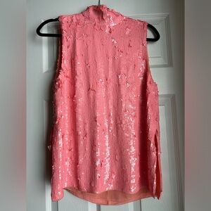 Tibi Sequined Mock Neck Sleeveless Top